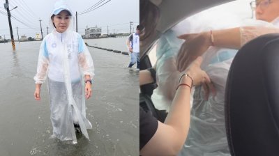 柯志恩勘災遇淹水！座車拋錨車門卡死　她「爬窗」驚險脫困