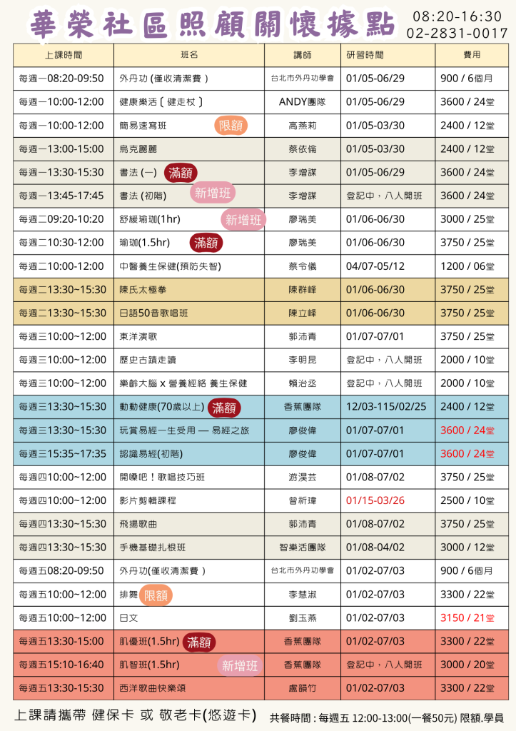 #「115年上半年全新課程表」#