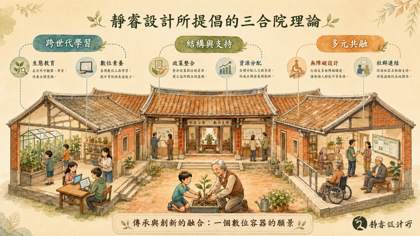 靜睿設計所提出的「三合院理論」藍圖。（圖片設計／施睿皇）