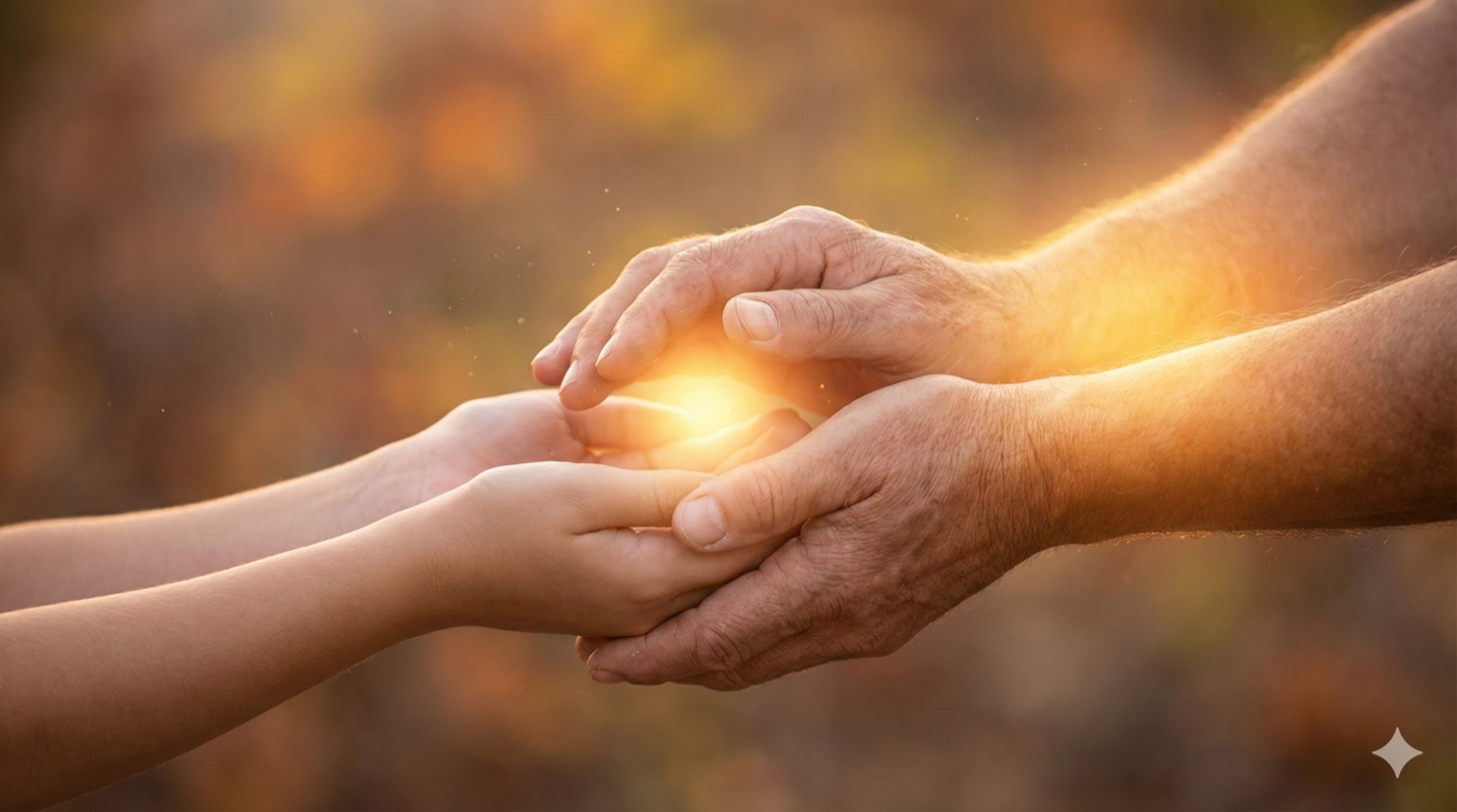 ▲ 施與受的循環：當我們願意伸出手，光芒不只照亮了別人，更溫暖了自己。（圖片設計／施睿皇）