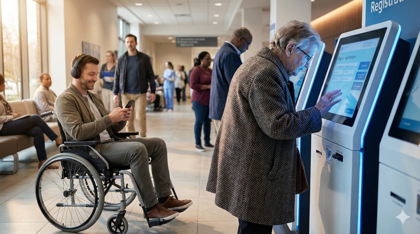 醫院大廳的數位落差對比