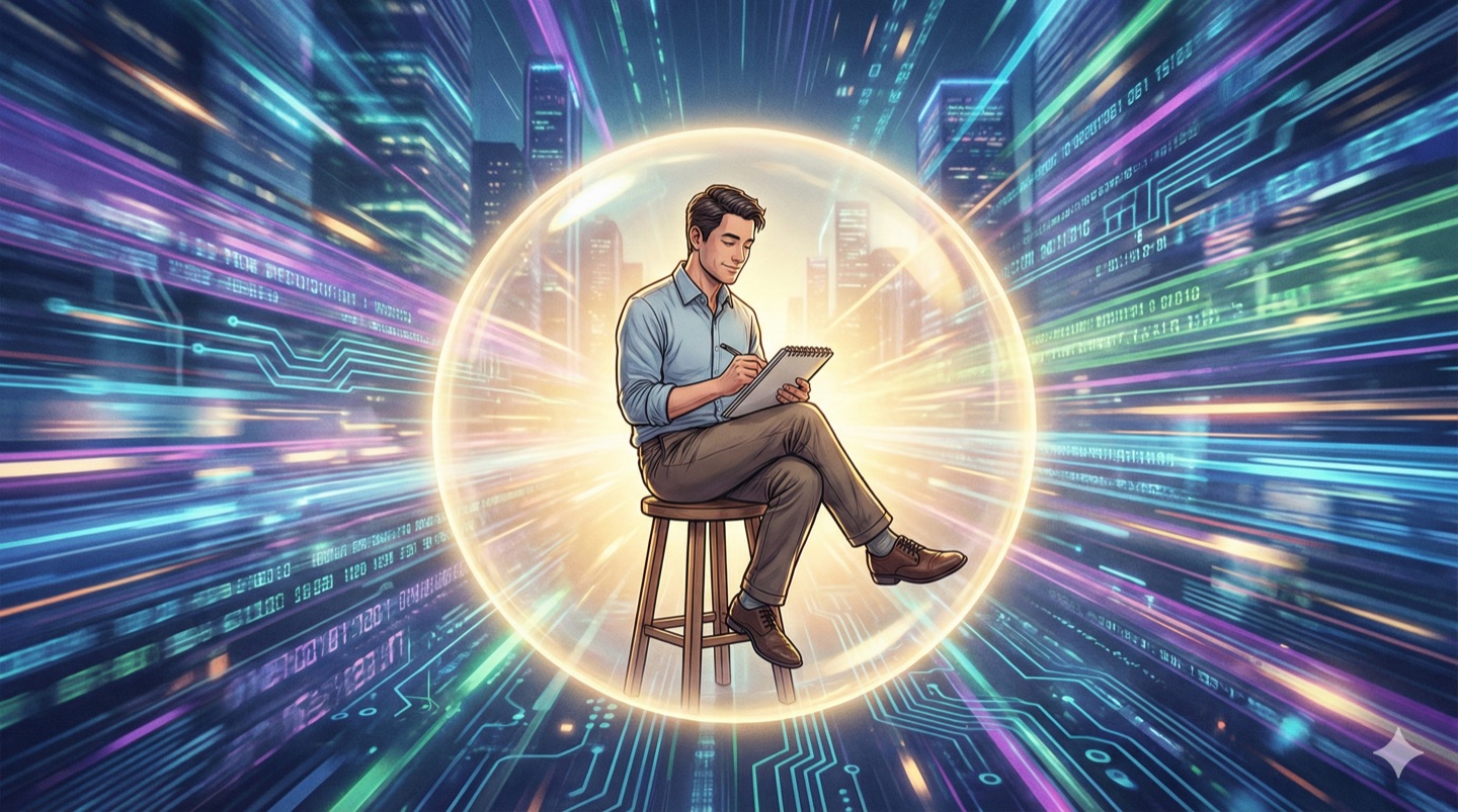 ▲ 進心與靜心：在快速變動的數位浪潮中，唯有「靜心」才能看清方向，這是我在設計與生命之間找到的平衡點。（圖片來源：靜睿設計所）