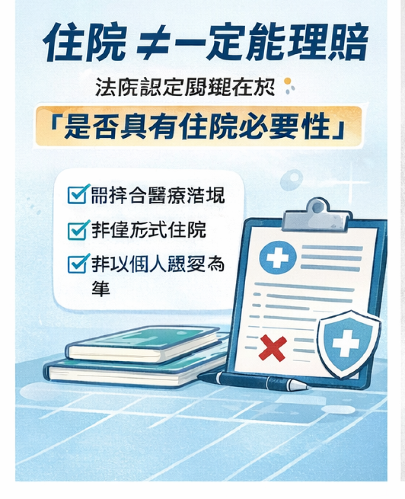住院卻不一定能理賠？ 嘉義地院判決揭示關鍵：「醫師說要住院」≠「保險一定賠」
