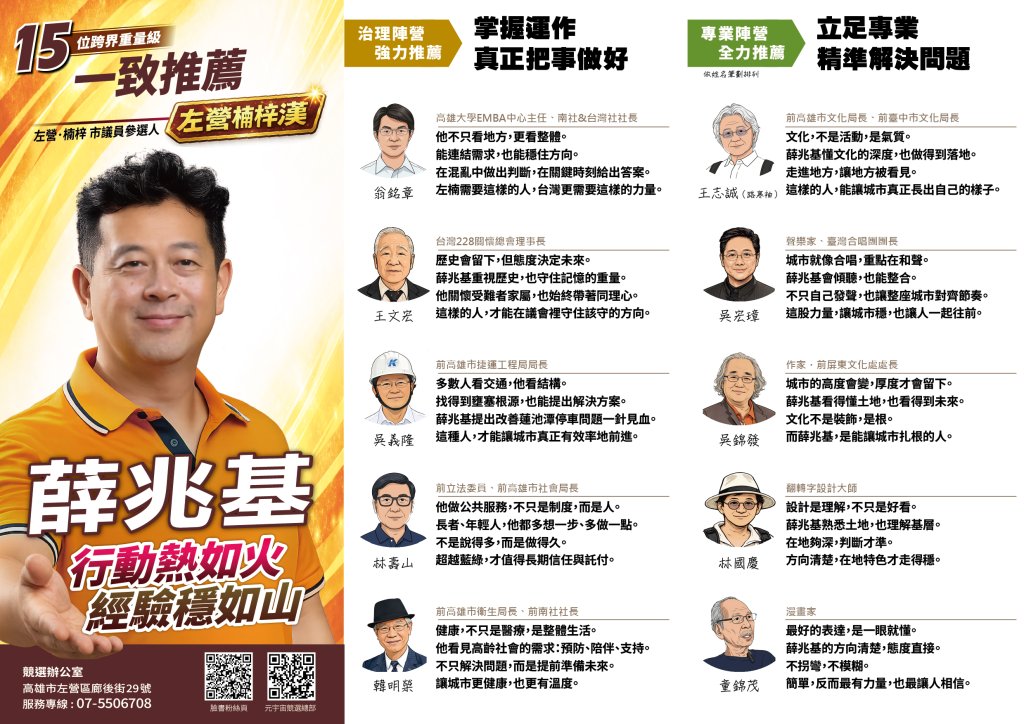 各界推薦　薛兆基深耕左楠累積信任