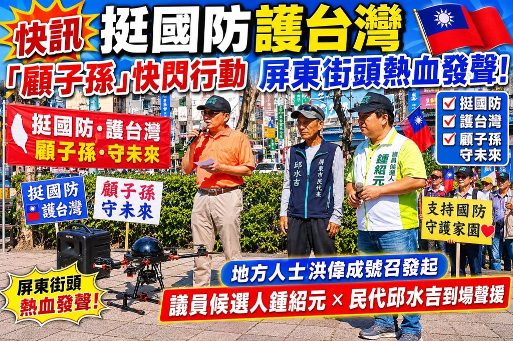 挺國防護台灣 「顧子孫」快閃行動屏東街頭熱血發聲