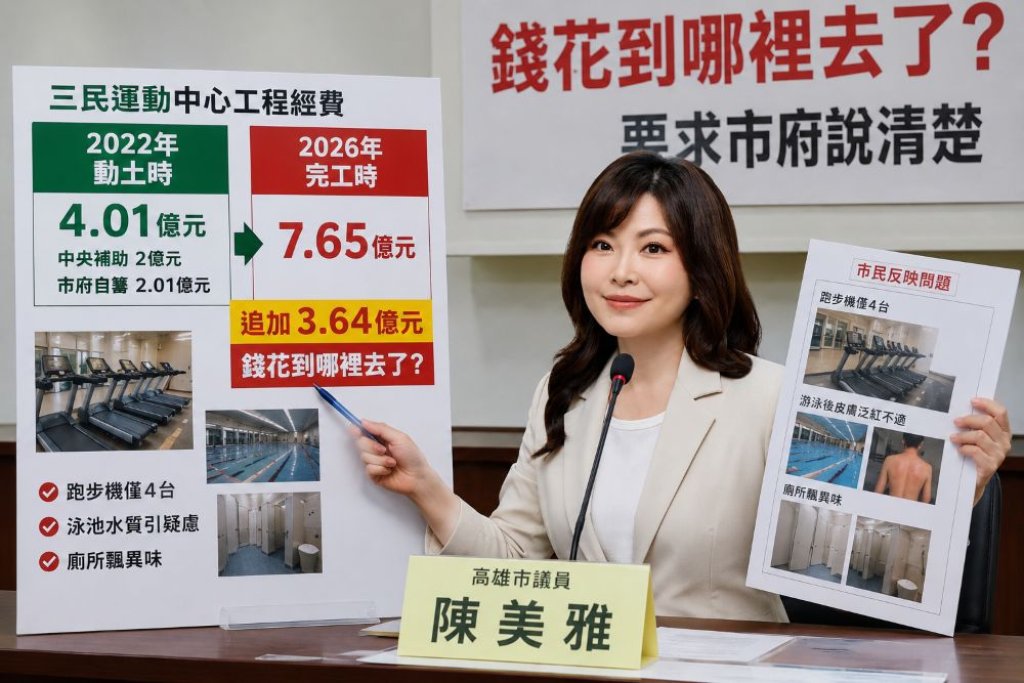 7.65億蓋三民運動中心　陳美雅：追加3.64億，錢花到哪裡去了？