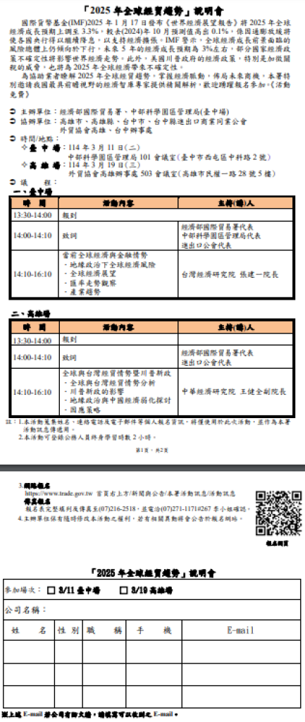 經濟部國貿署-2025 年全球經貿趨勢