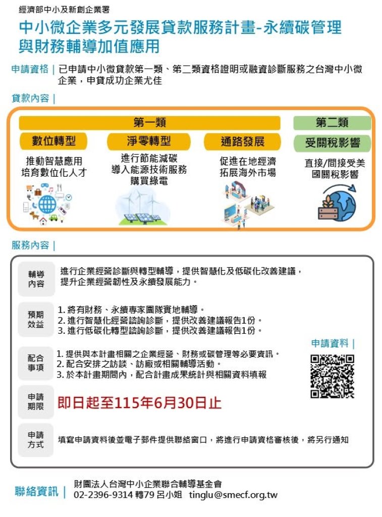 中小微企業多元發展貸款服務計畫-永續碳管理與財務輔導加值應用
