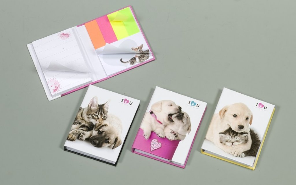 No. 48686  Cat & Dog design hardbound book cover memo & sticky notes set