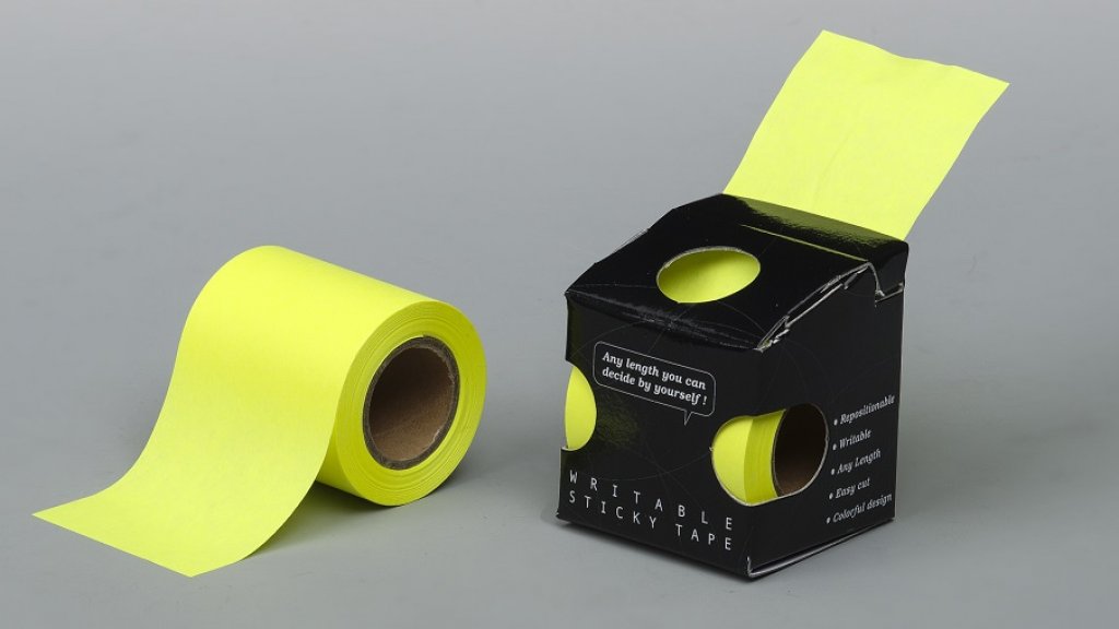No. 86612-BY  Brilliant Yellow color writable sticky tape in box dispenser 