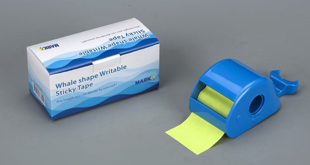 No. 86625-BG  Brilliant Green color writable sticky tape with whale shaped dispenser W: 5 cm