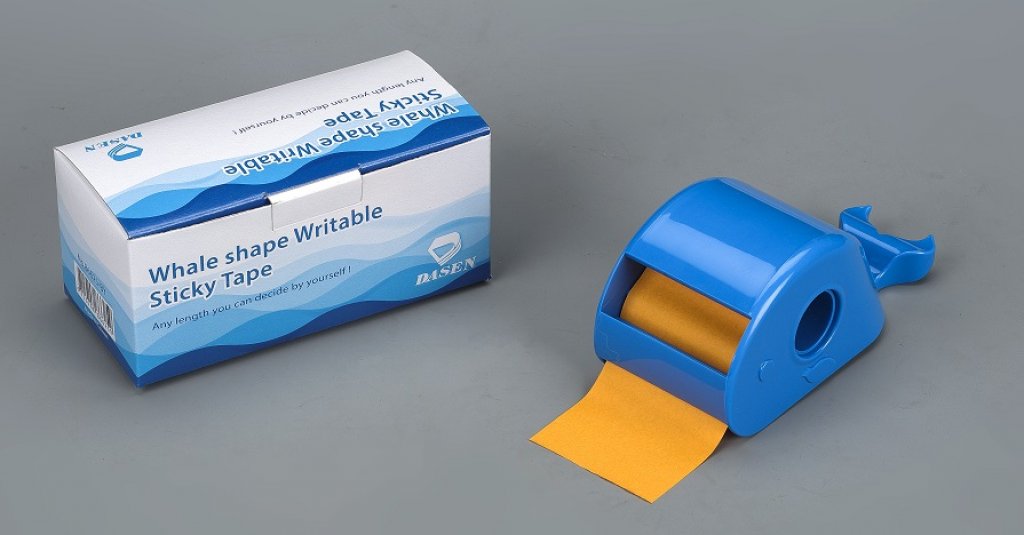 No. 86625-BO  Brilliant Orange color writable sticky tape with whale shaped dispenser W: 5 cm
