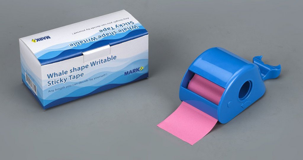 No. 86625-BP  Brilliant Pink color writable sticky tape with whale shaped dispenser W: 5 cm