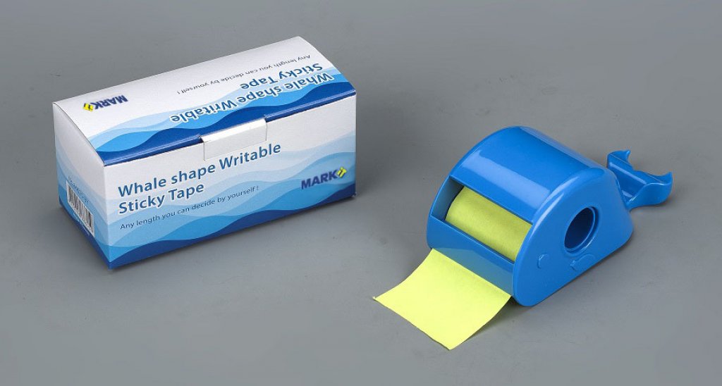 No. 86625-BY  Brilliant Yellow color writable sticky tape with whale shaped dispenser W: 5 cm