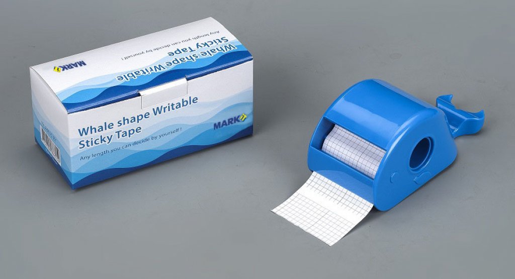 No. 86625-WHgrid  White color grid design writable sticky tape with whale shaped dispenser W: 5 cm