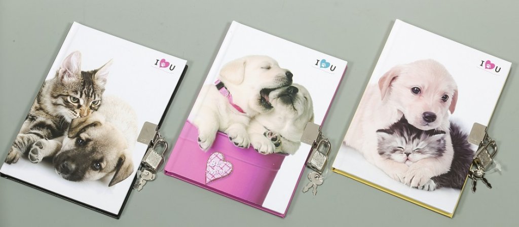 No. 15086  Dog & Cat design lock diary with 2 keys