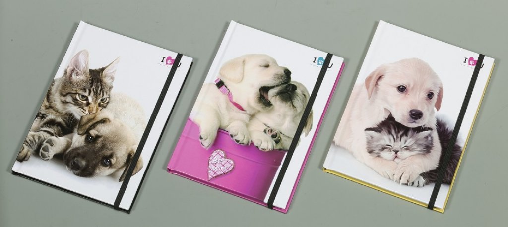 No. 15286  Dog & Cat design hardbound note book with elastic band