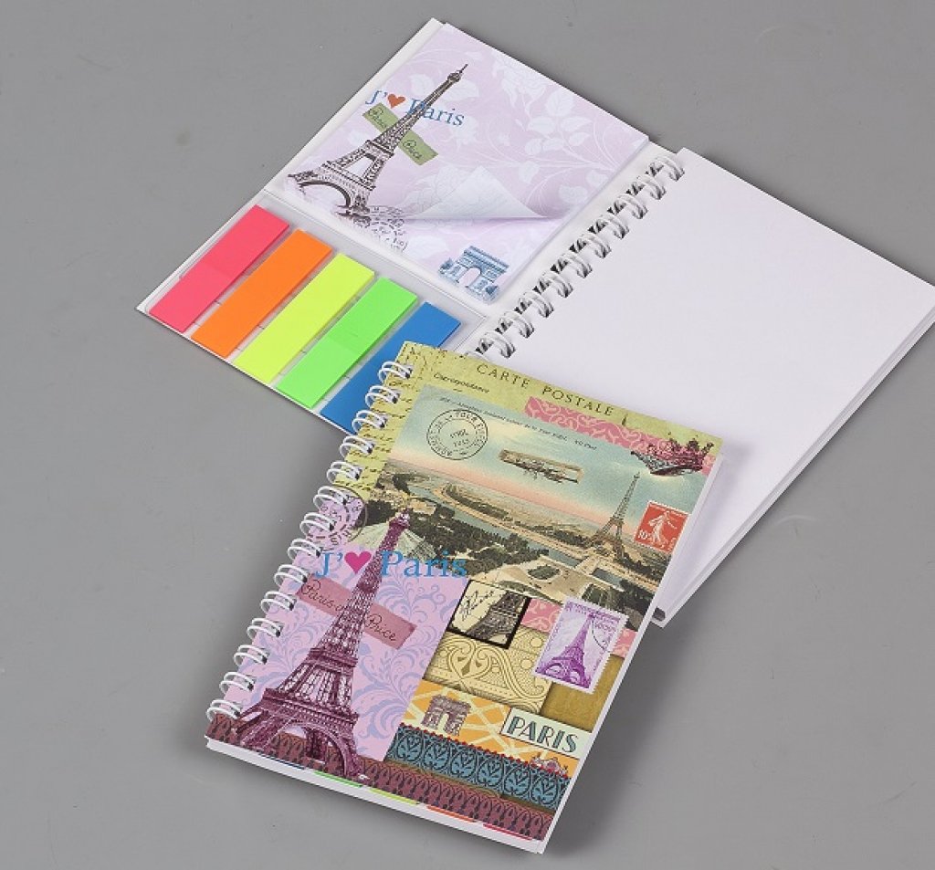 No. 81131  Paris design double wire spiral note book with sticky note