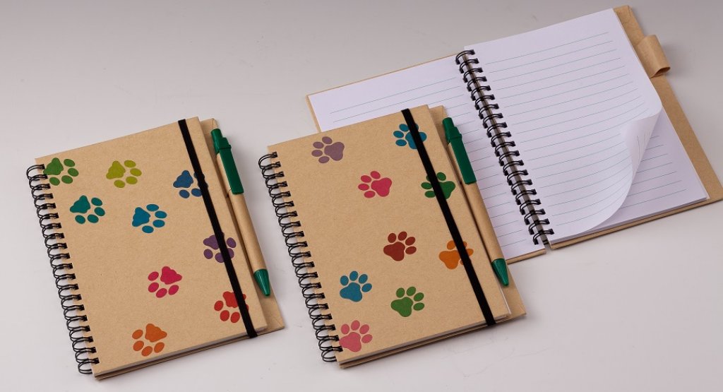 No. 41166  Dog paw design kraft cover double wire spiral note book with pen