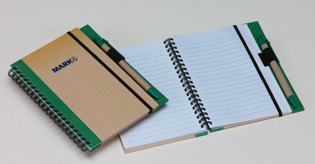 No. 411xx  Kraft cover recycle paper double wire spiral note book with pen holder
