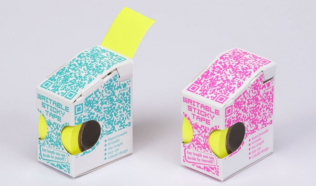 No. 86603-BY Brilliant Yellow color Writable sticky tape in QR Code design box dispenser 