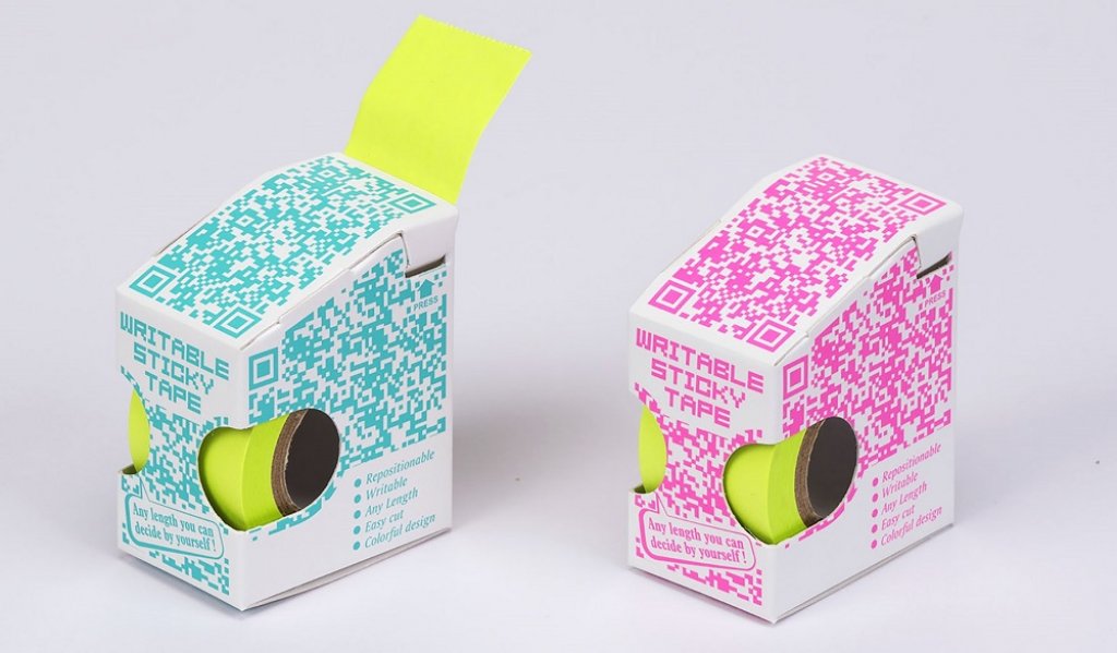 No. 86603-BG Brilliant Green color Writable sticky tape in QR Code design box dispenser 