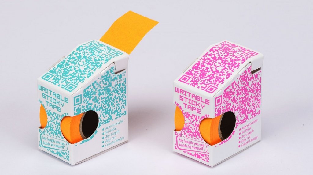 No. 86603-BO Brilliant Orange color Writable sticky tape in QR Code design box dispenser 