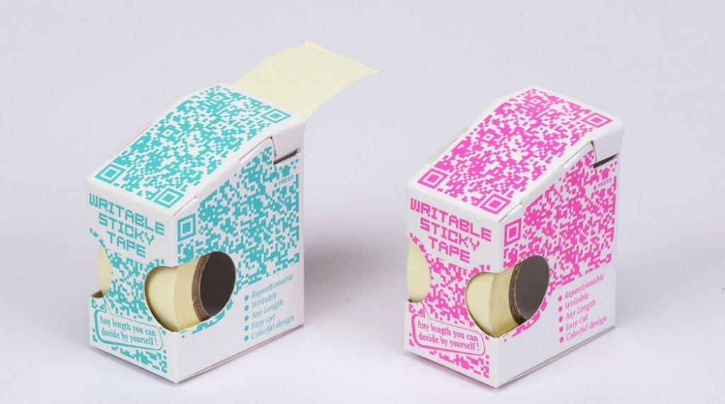 No. 86603-PY Pastel Yellow color Writable sticky tape in QR Code design box dispenser 