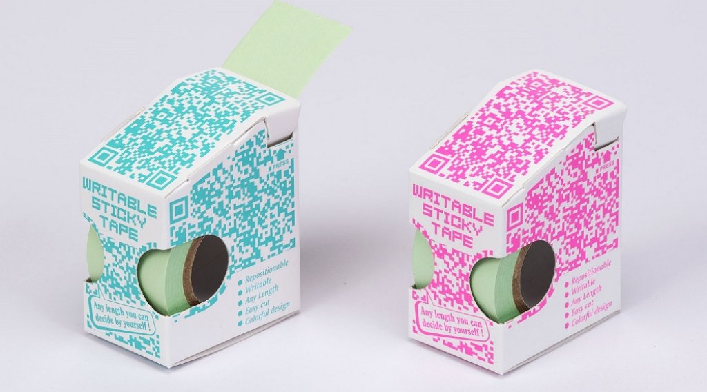 No. 86603-PG Pastel Green color Writable sticky tape in QR Code design box dispenser 