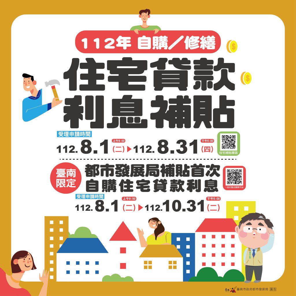 8月開辦房貸利息補貼申請 臺南青年購屋族群請把握申請機會
