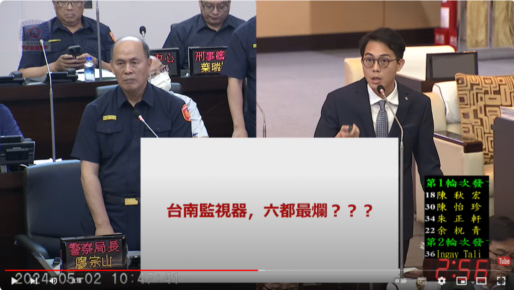 台南市議員李宗霖抨擊「六都監視器，台南最爛！」