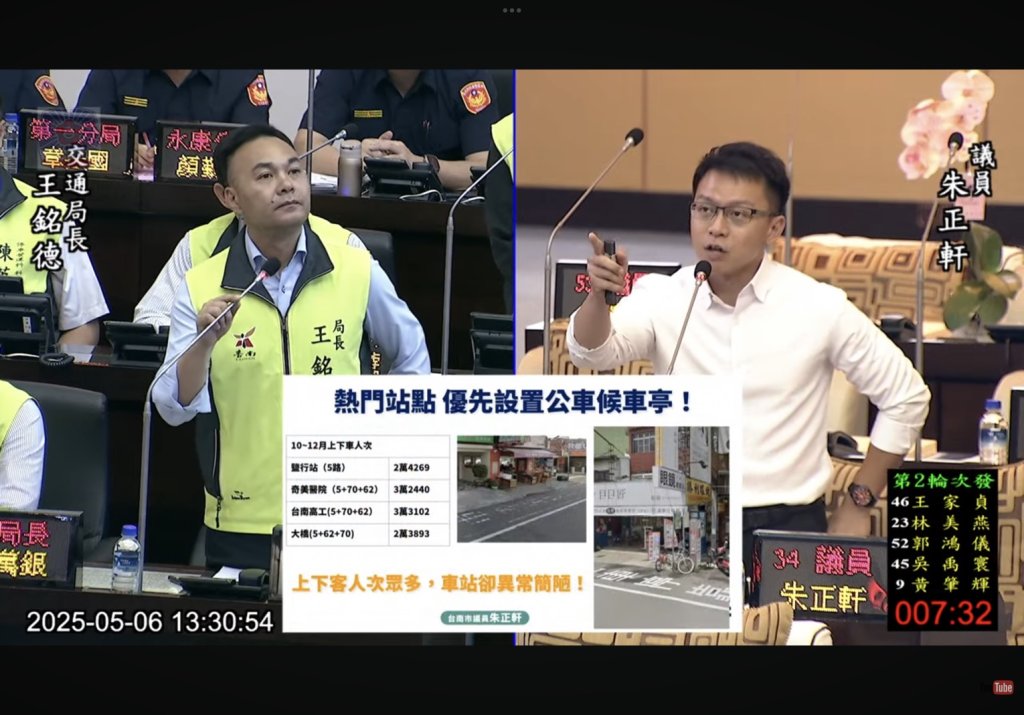 提升民眾坐公共運輸的意願 議員朱正軒建議中華路沿線人行道及候車環境優化
