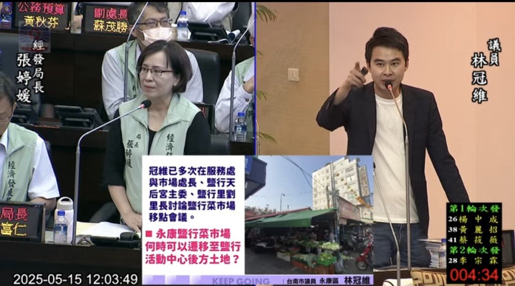 市議員林冠維關切鹽行菜市場遷移 要求經發局研擬遷移評估