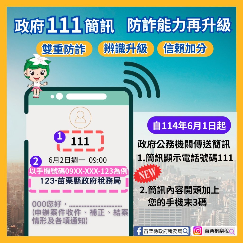 苗栗稅務局公務簡訊防詐再升級！6月起新增身分識別碼保障民眾安全