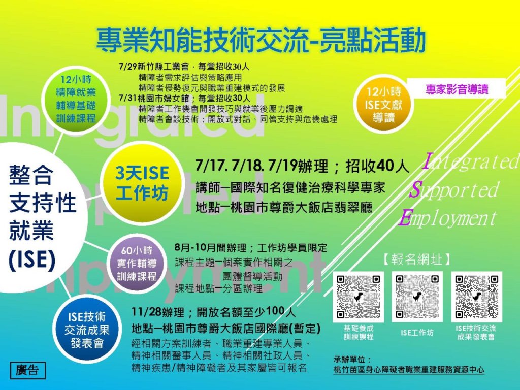 桃竹苗分署7/17-19舉辦「整合支持性就業工作坊」　為更多精神障礙者開啟職涯新篇章進入職場