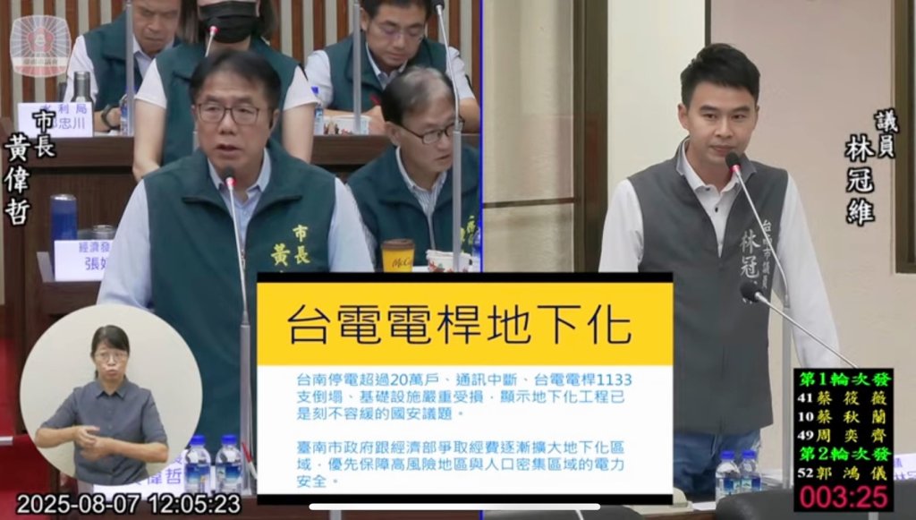 市議員林冠維要求市府向中央爭取台電電桿地下化經費