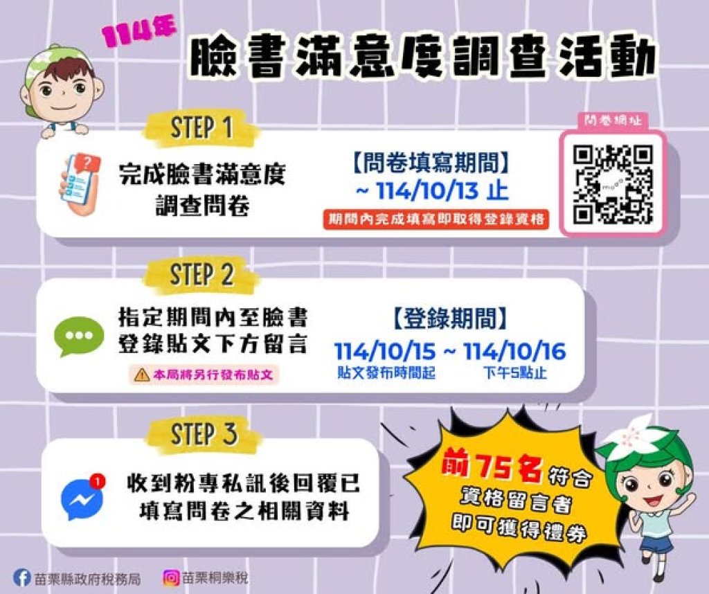 「臉書滿意度調查活動」留言登錄將於10月15日開跑！