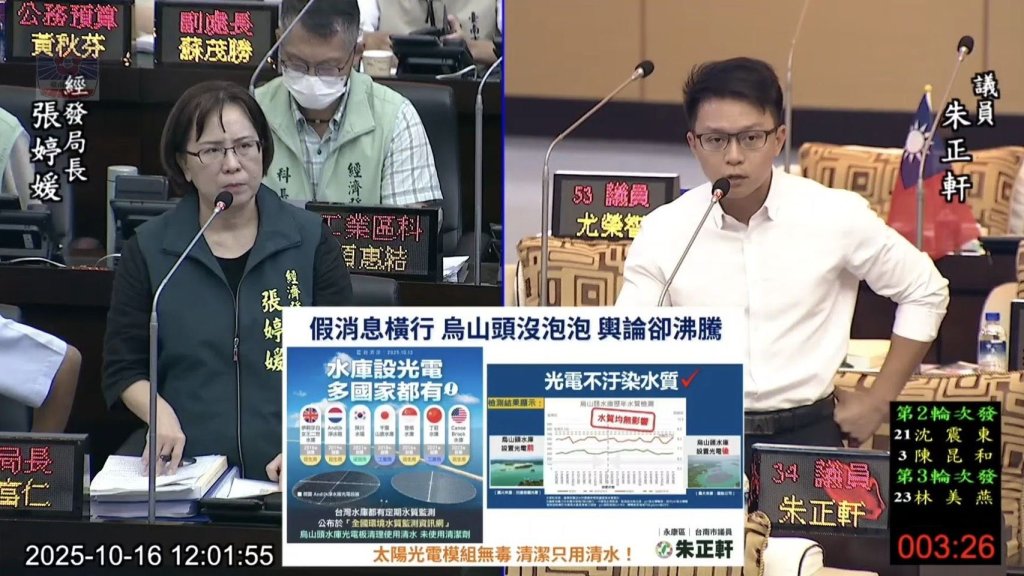 烏山頭光電謠言不斷 議員朱正軒籲市府正面回應 捍衛環保能源政策