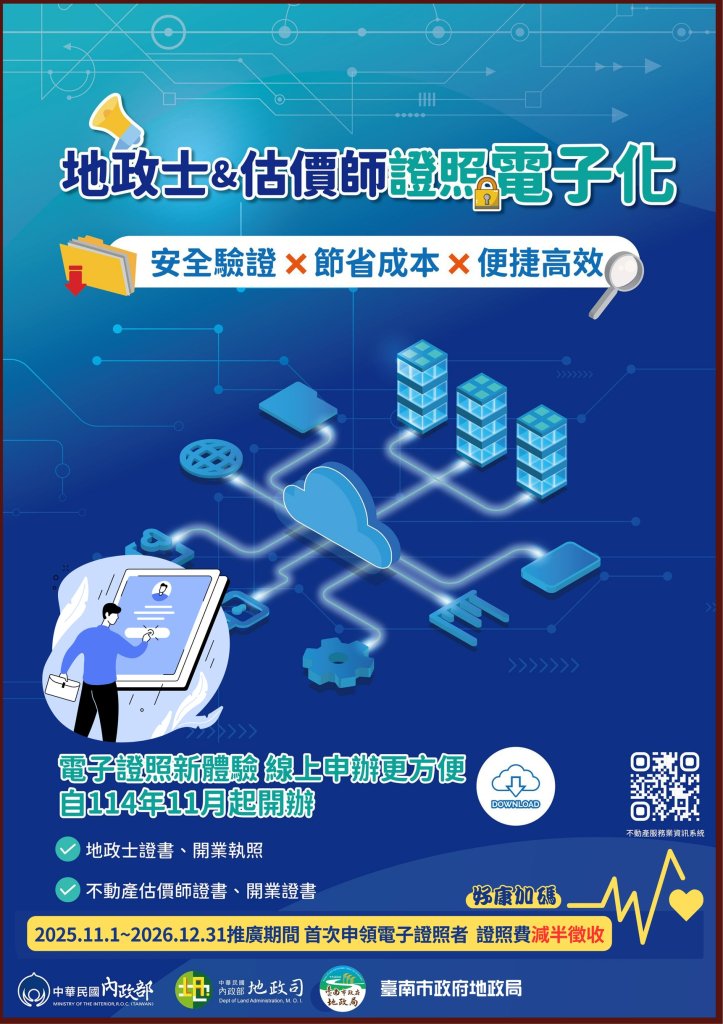 地政士及不動產估價師證照電子化即將上路 首次申請者證照費享半價優惠