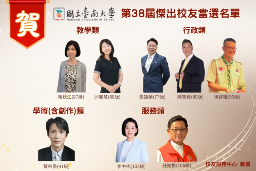 南大公布第38屆傑出校友 八位校友以行動展現教育與專業力量