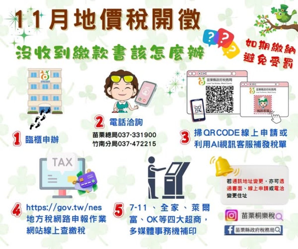 地價稅11月開徵　苗栗稅務局提醒多元管道可補發繳款書