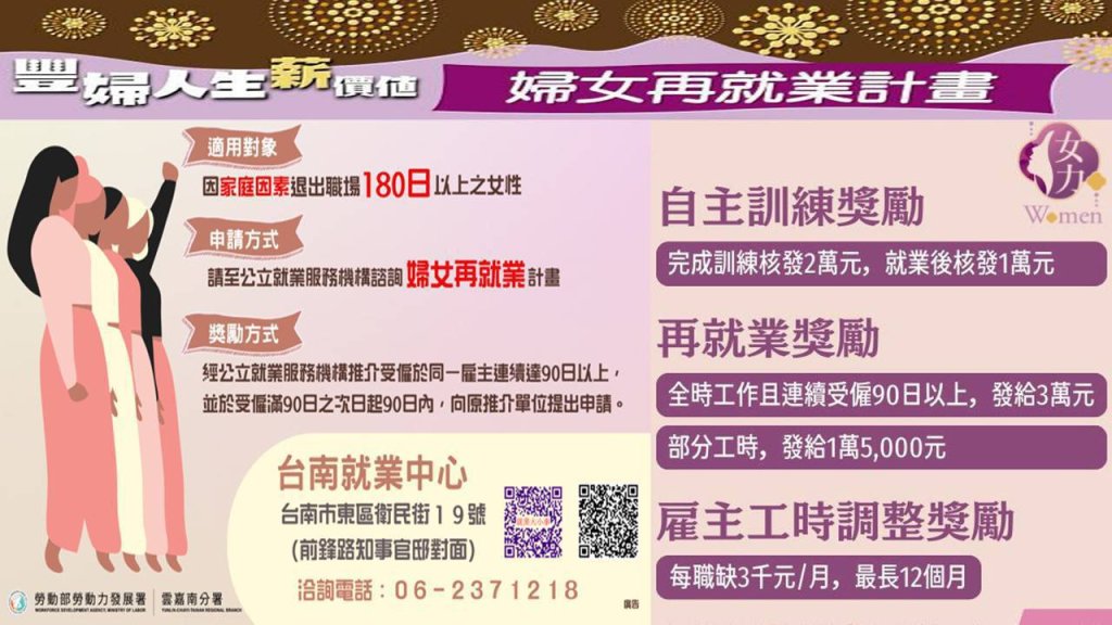 勞動部「就業促進措施」助婦女風雨中放光芒  兼顧家庭與職場