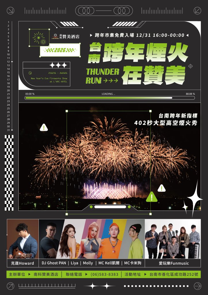 「2026台南跨年煙火在贊美」第三屆登場　402 秒大型高空煙火 × 頂樓派對 × 限定房型三天完售