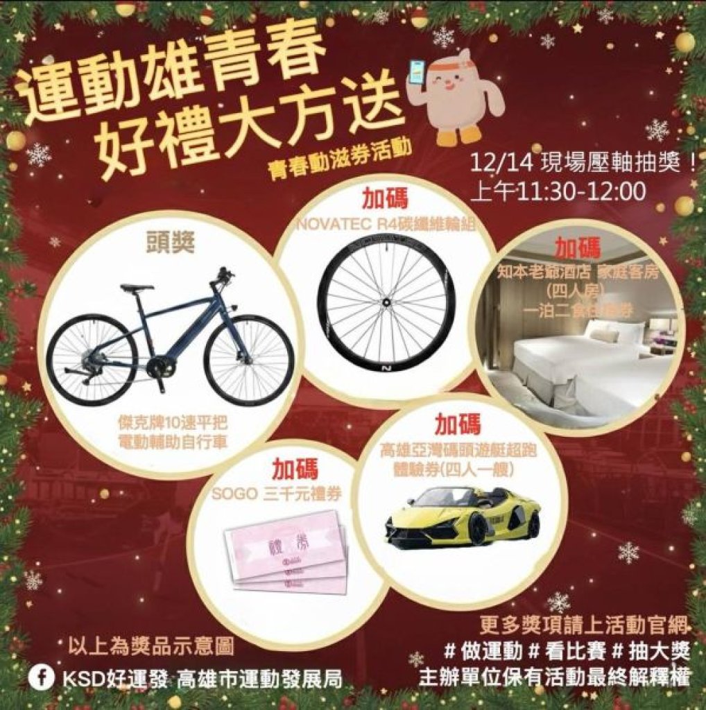  青春動滋券高雄年底再加碼，運發局邀請市民一起動起來抽好禮！