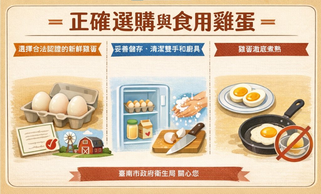 台中禽流感養雞場所生產雞蛋 並未流入南市，請民眾正確選購與食用雞蛋