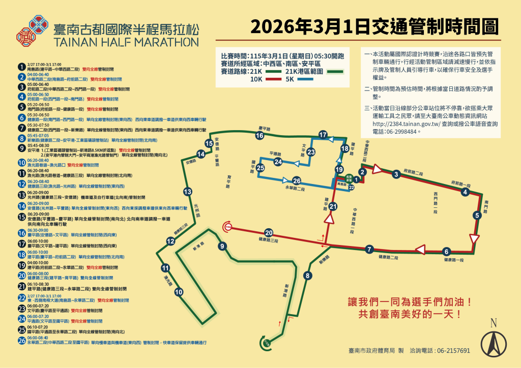 2026古都馬倒數10天！3月1日上午4時起交通管制 請市民朋友注意行車安全
