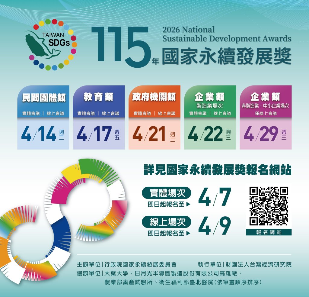 115年國家永續發展獎選拔開跑！鼓勵永續發展績優單位踴躍參與