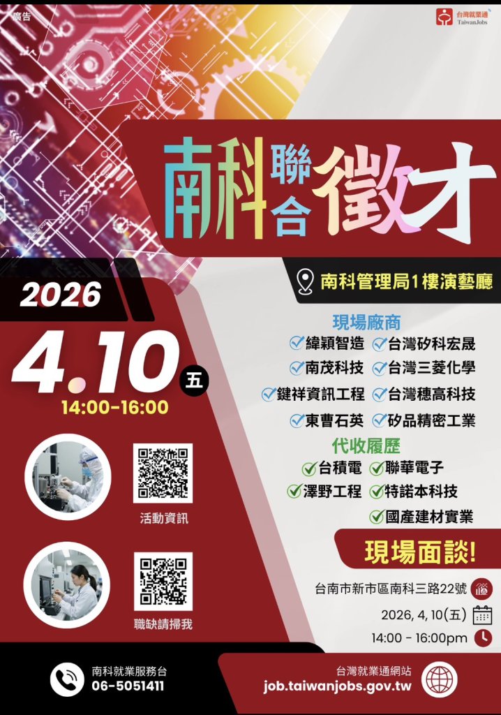 AI熱潮帶動人才戰　南科釋1300職缺　矽品南科擴廠廣招人才 
