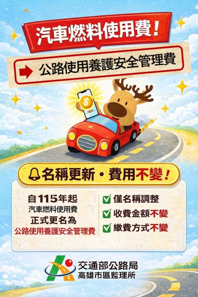 「汽車燃料使用費」更名，公路使用養護安全管理費 是真的