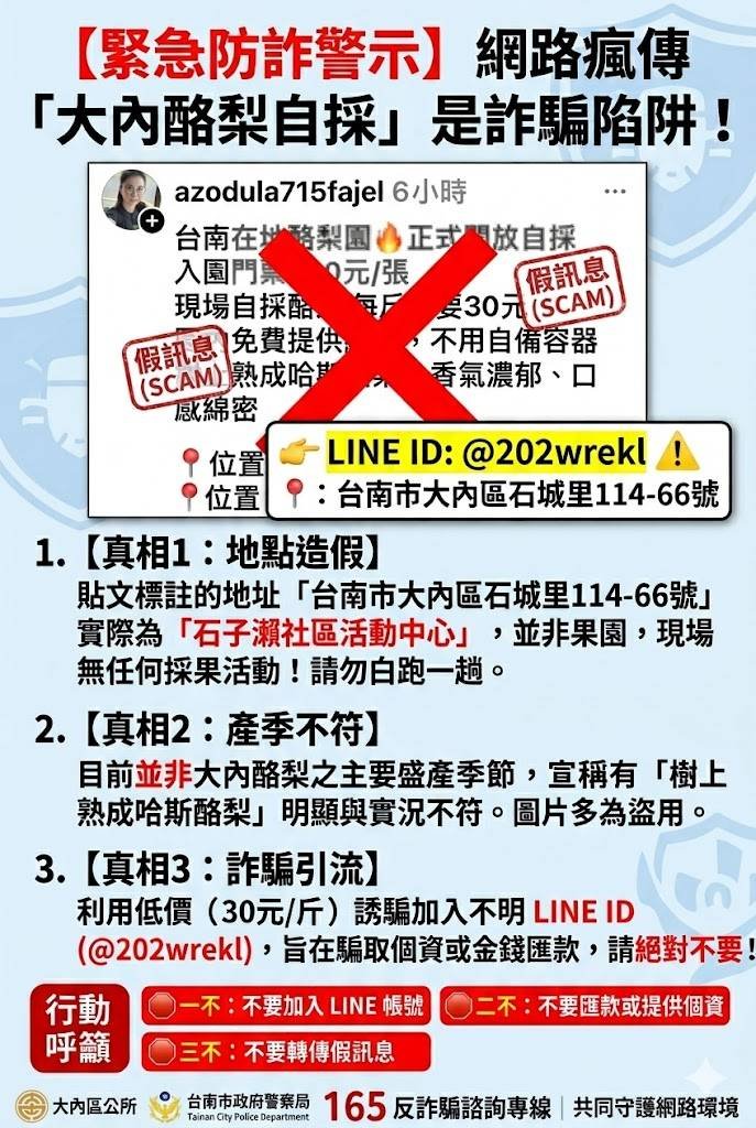 「大內酪梨自採」為網路假訊息 大內區公所嚴正澄清